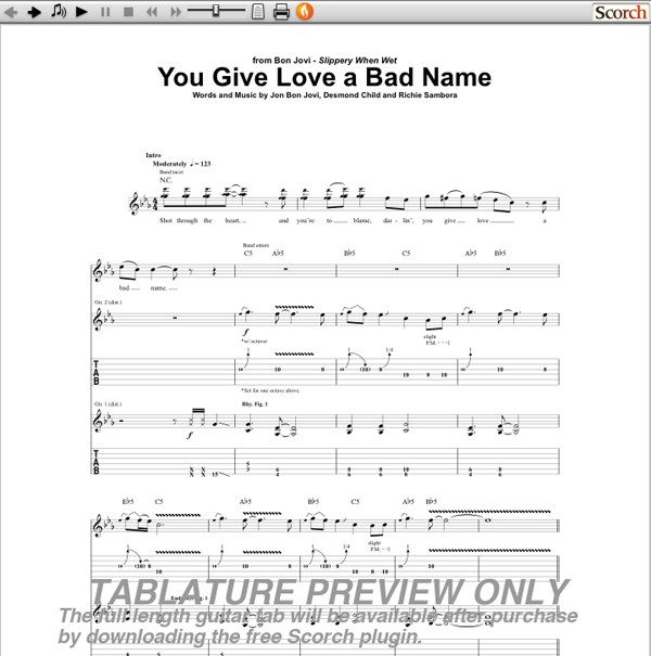 Bon Jovi You Give Love a Bad Name Guitar Tab
